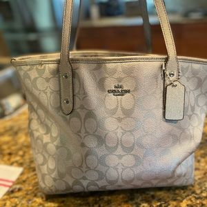 Coach Zip Top Tote Silver